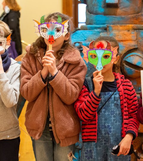 Image: Children with masks they have made