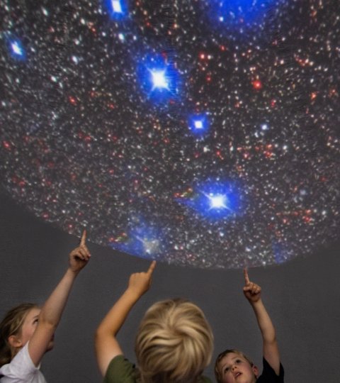 Image: Children pointing in a planetarium