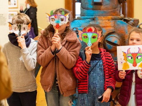 Image: Children with masks they have made